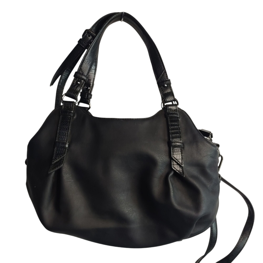 Simply Vera Vera Wang Black PU Shoulder Crossbody Handbag Multi Pockets Dividers - Picture 3 of 11